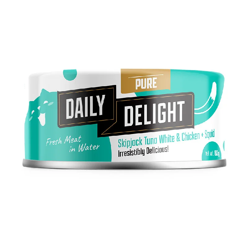 Daily Delight Pure Skipjack Tuna White & Chicken with Squid Canned Cat Food 80g