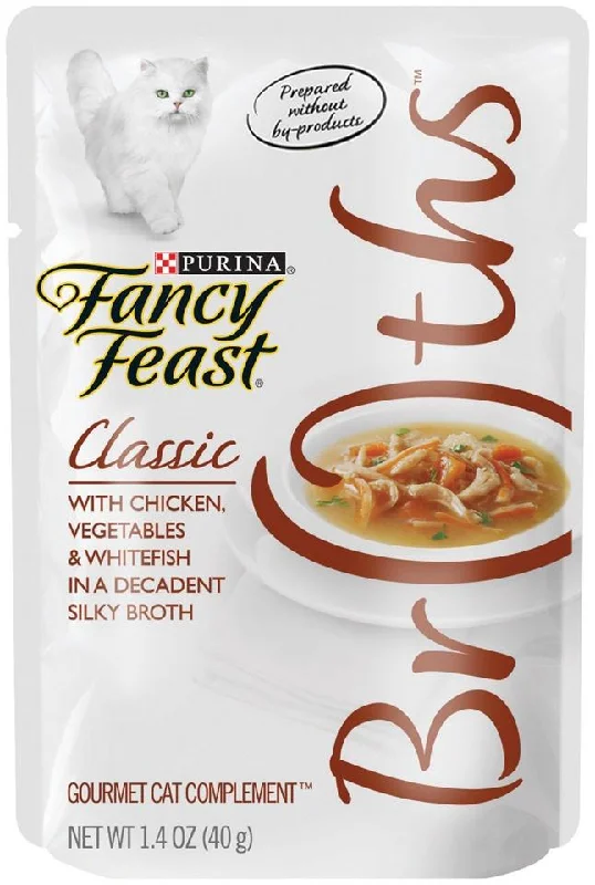 4. **Price and Purchasing**  Fancy Feast Broths Classic Chicken, Vegetables & Whitefish Supplemental Cat Food Pouches